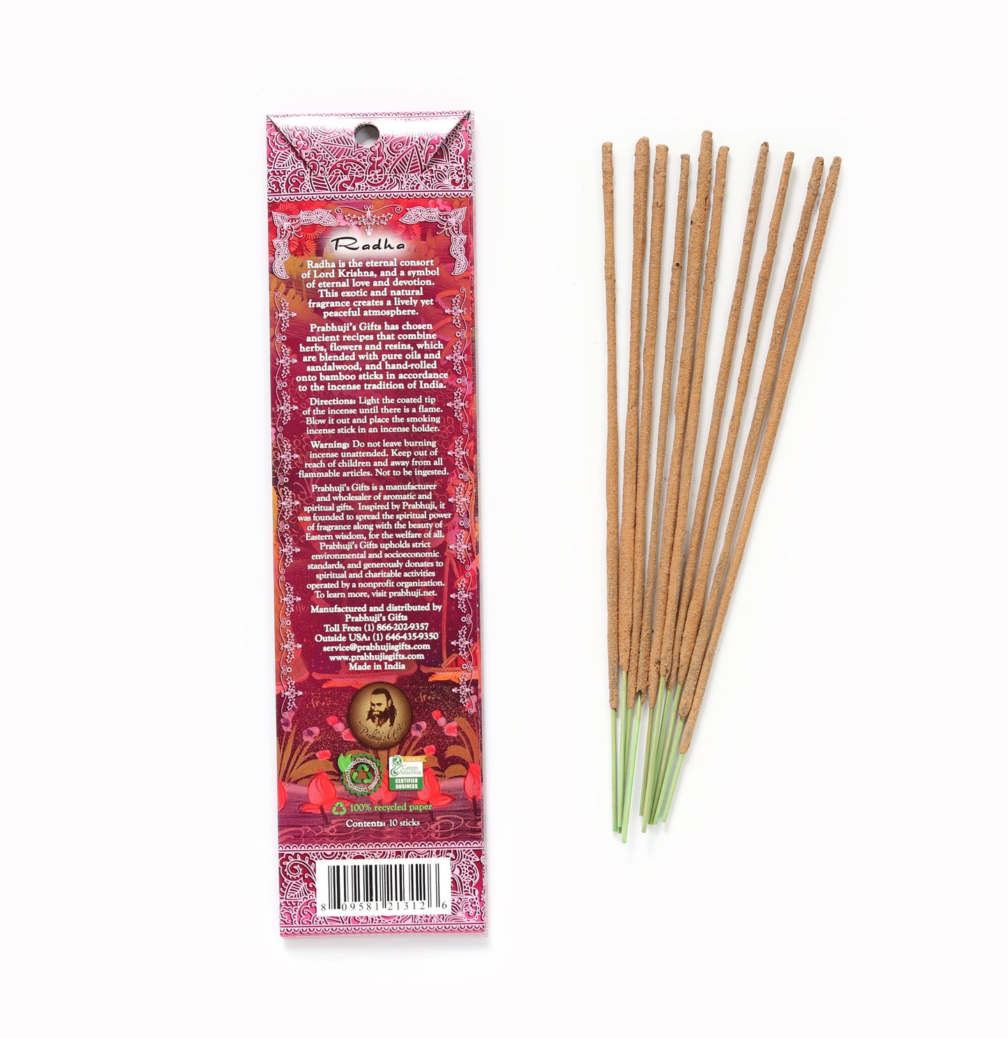 Prabhuji Incense Sticks Radha - Patchouli, Cardamon, and Rose