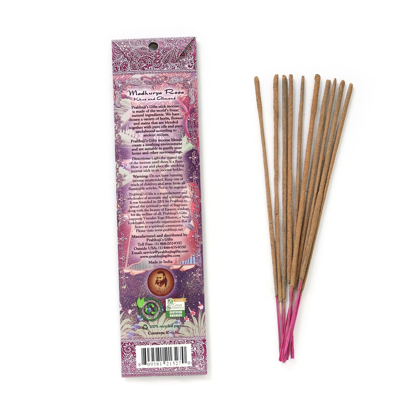 Prabhuji Incense Sticks Madhurya Rasa - Khus and Almond