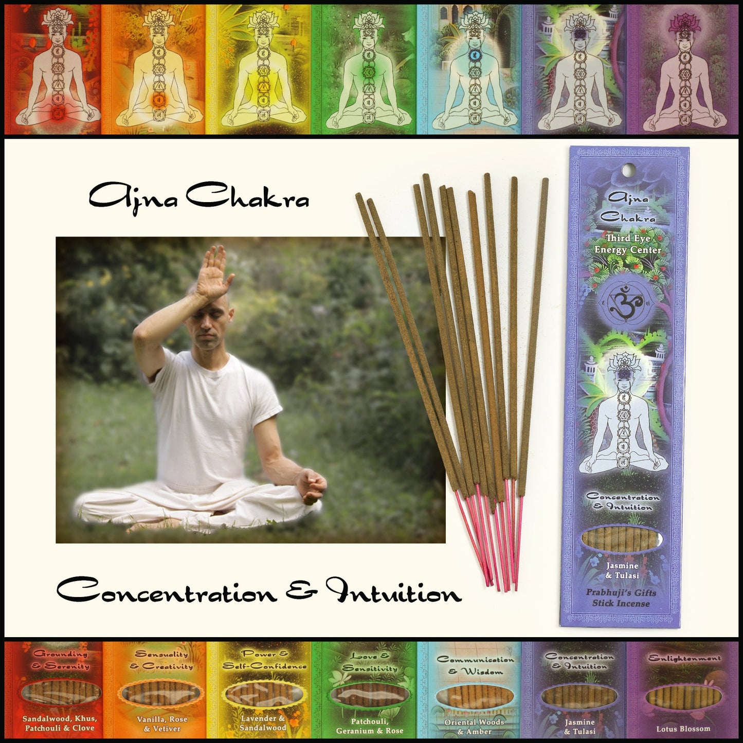 Prabhuji Incense Sticks Third Eye Chakra Ajna - Concentration and Intuition