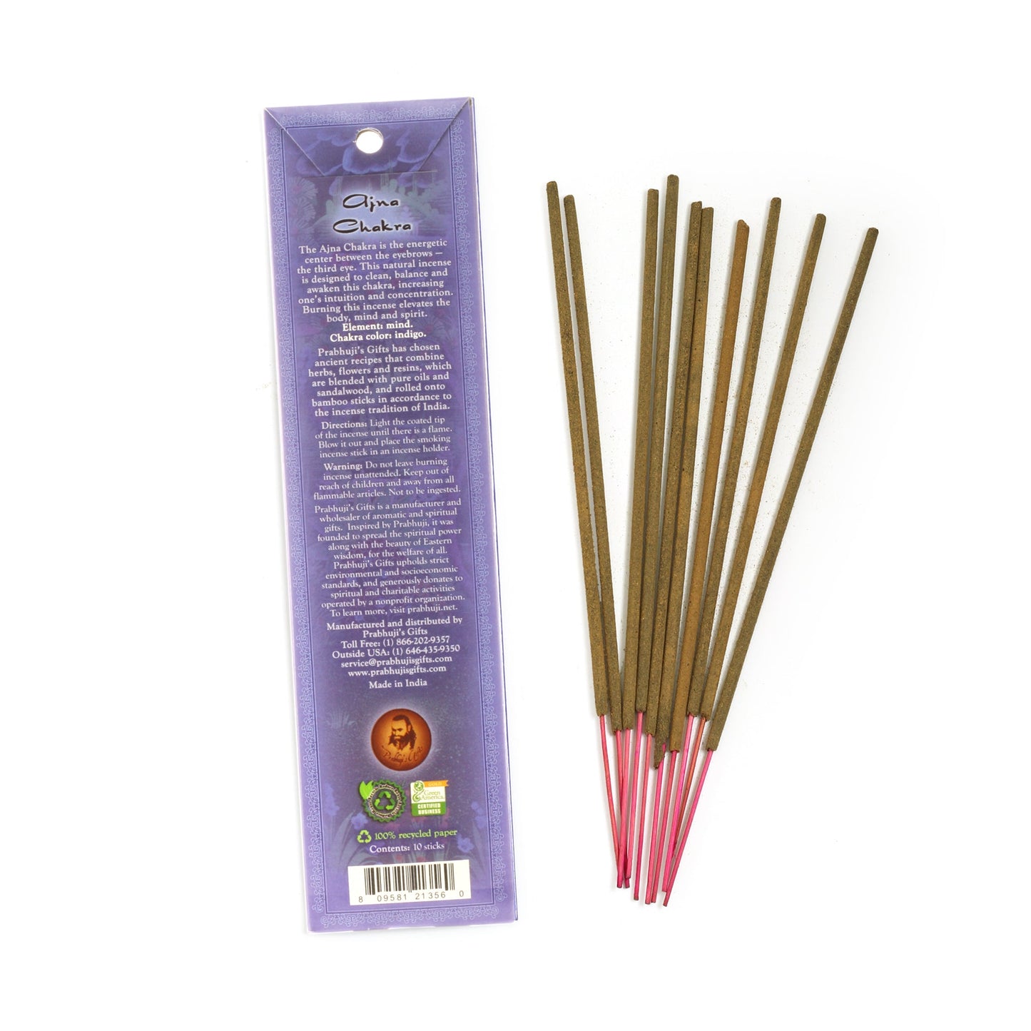 Prabhuji Incense Sticks Third Eye Chakra Ajna - Concentration and Intuition