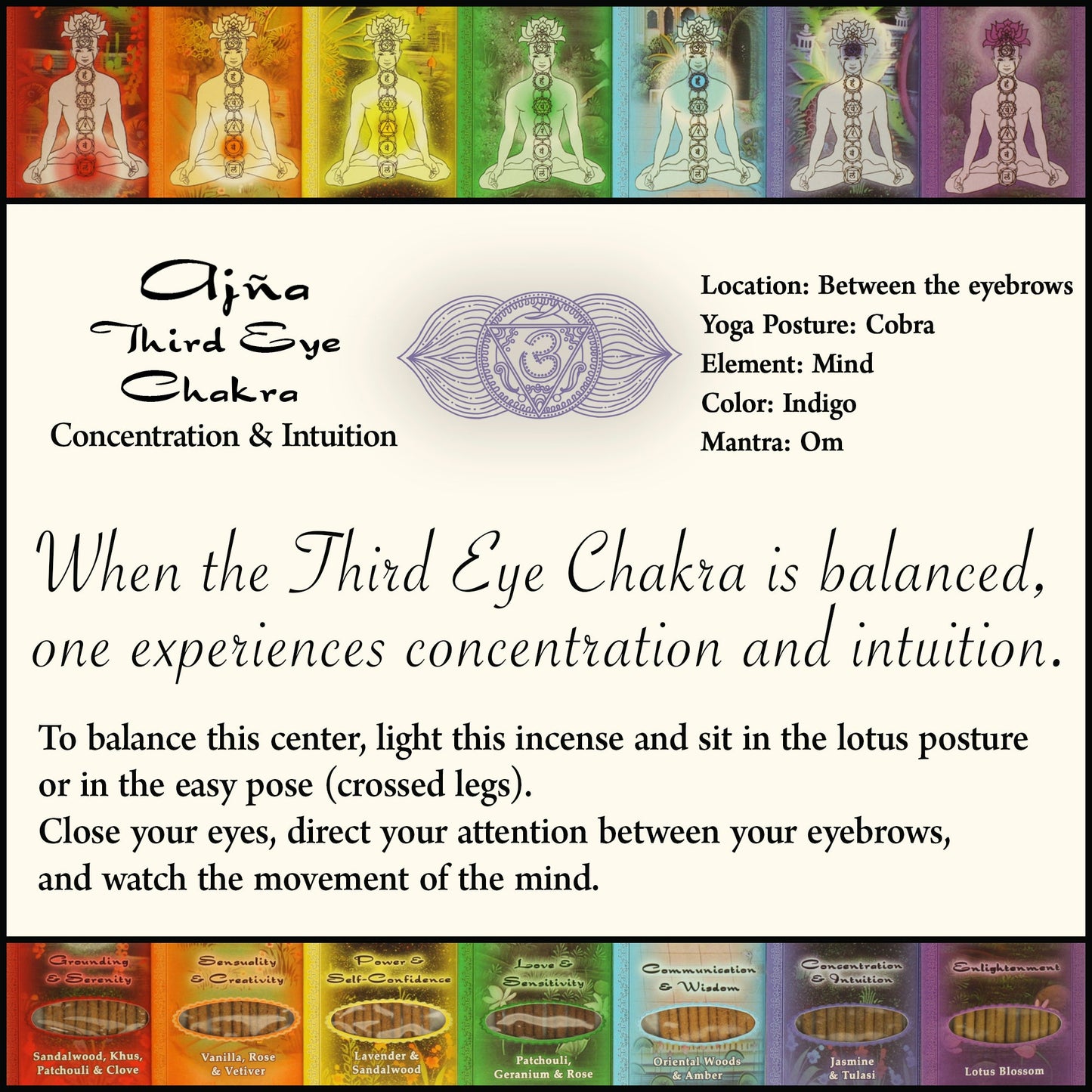 Prabhuji Incense Sticks Third Eye Chakra Ajna - Concentration and Intuition