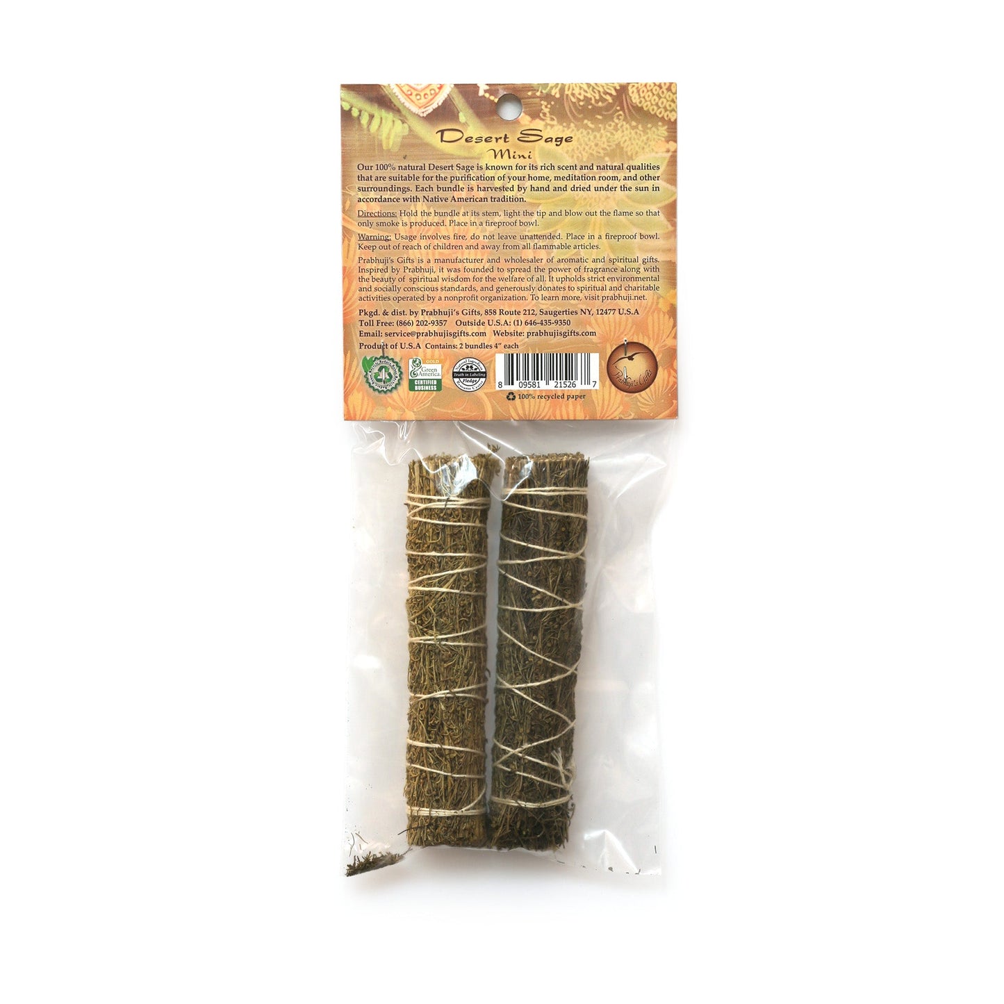 Prabhuji Desert Sage Smudge Stick- 2 Mini Bundles (4"-5")