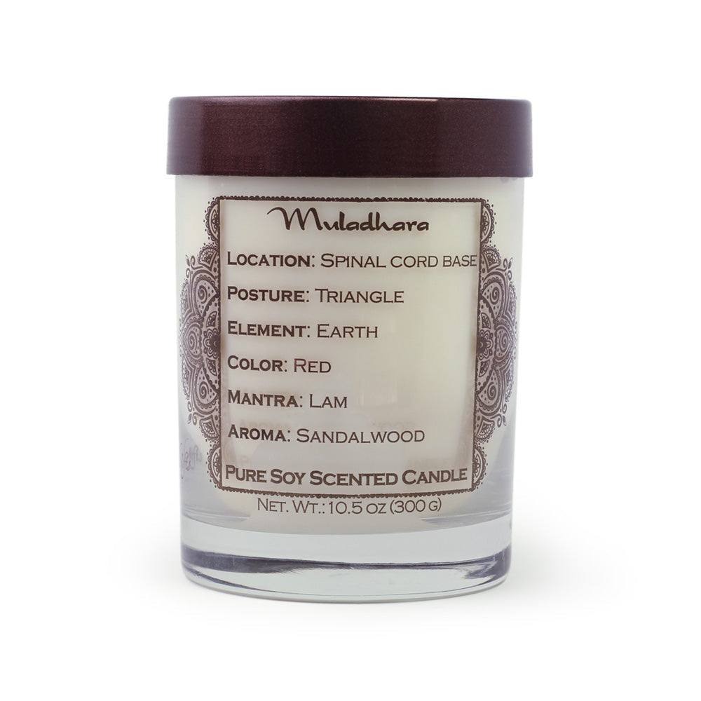Soy Candle for Chakra Meditation Scented with Essential Oils | Root Chakra Muladhara | Sandalwood | Grounding and Serenity - 10.5oz - Wholesale and Retail Prabhuji's Gifts