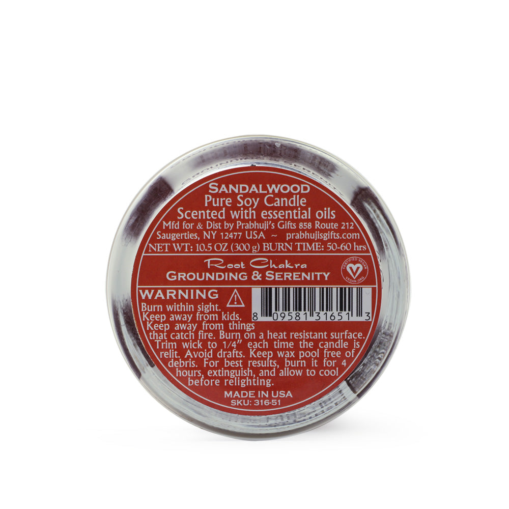 Soy Candle for Chakra Meditation Scented with Essential Oils | Root Chakra Muladhara | Sandalwood | Grounding and Serenity - 10.5oz - Wholesale and Retail Prabhuji's Gifts