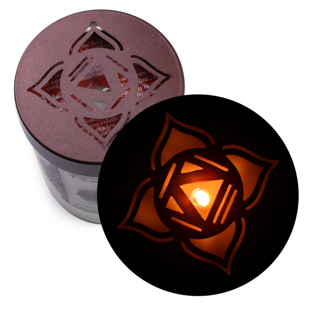 Soy Candle for Chakra Meditation Scented with Essential Oils | Root Chakra Muladhara | Sandalwood | Grounding and Serenity - 10.5oz - Wholesale and Retail Prabhuji's Gifts