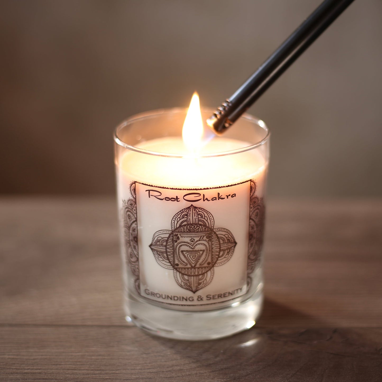 Prabhuji Root Chakra Muladhara | Soy Candle for Chakra Meditation with Essential Oils |  Sandalwood | Grounding and Serenity - 10.5oz