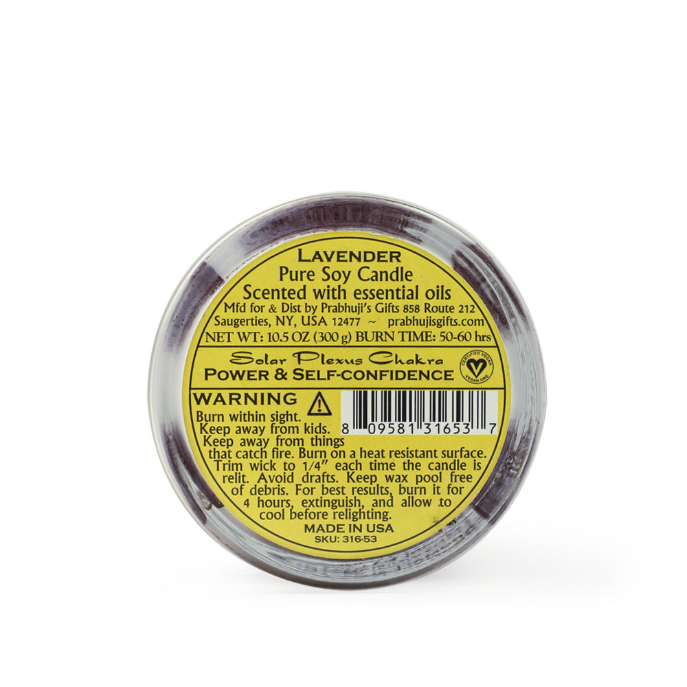 Soy Candle for Chakra Meditation Scented with Essential Oils | Solar Plexus Chakra Manipura | Lavender Blossom | Power and Self-confidence - 10.5oz - Wholesale and Retail Prabhuji's Gifts