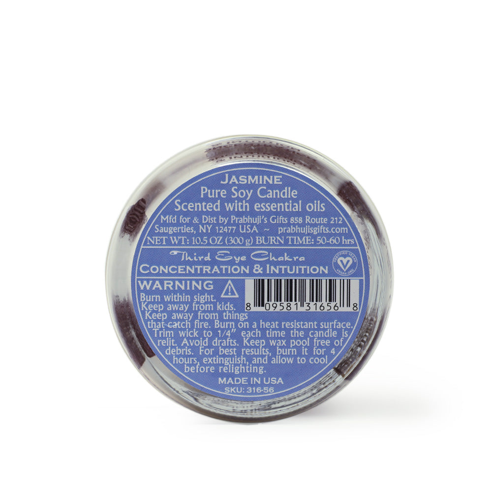 Soy Candle for Chakra Meditation Scented with Essential Oils | Third Eye Chakra Ajna | Indian Jasmine | Concentration and Intuition - 10.5oz - Wholesale and Retail Prabhuji's Gifts