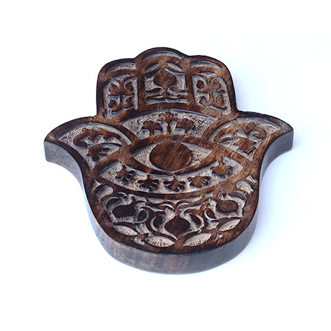 Decor - Wooden Hamsa - Pomegranate 7"x6", Hand of Mary, Hand of Fatima - Wholesale and Retail Prabhuji's Gifts