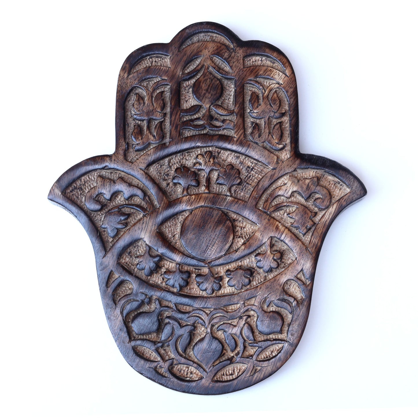 Decor - Wooden Hamsa - Pomegranate 7"x6", Hand of Mary, Hand of Fatima - Wholesale and Retail Prabhuji's Gifts