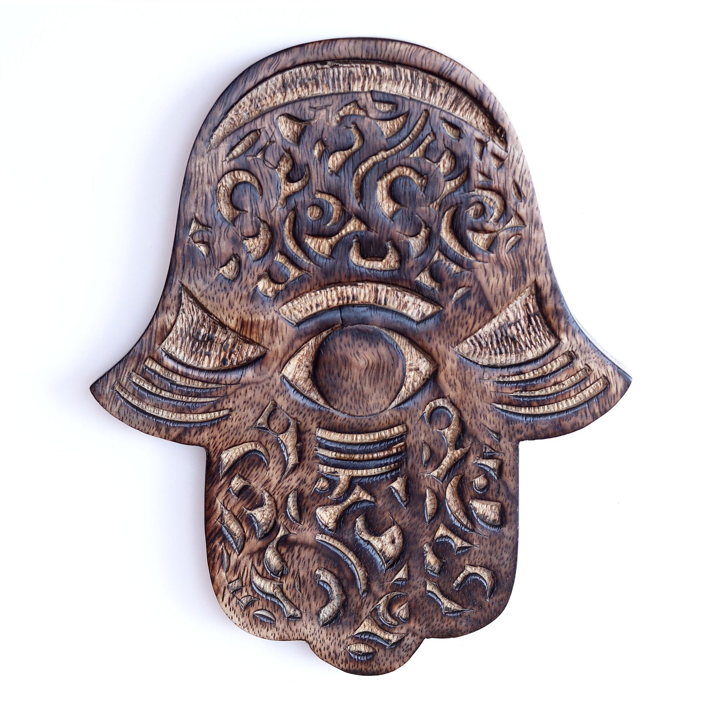 Decor - Wooden Hamsa - Swirl Wave 7"x6", Hand of Fatima, Hand of Mary - Wholesale and Retail Prabhuji's Gifts