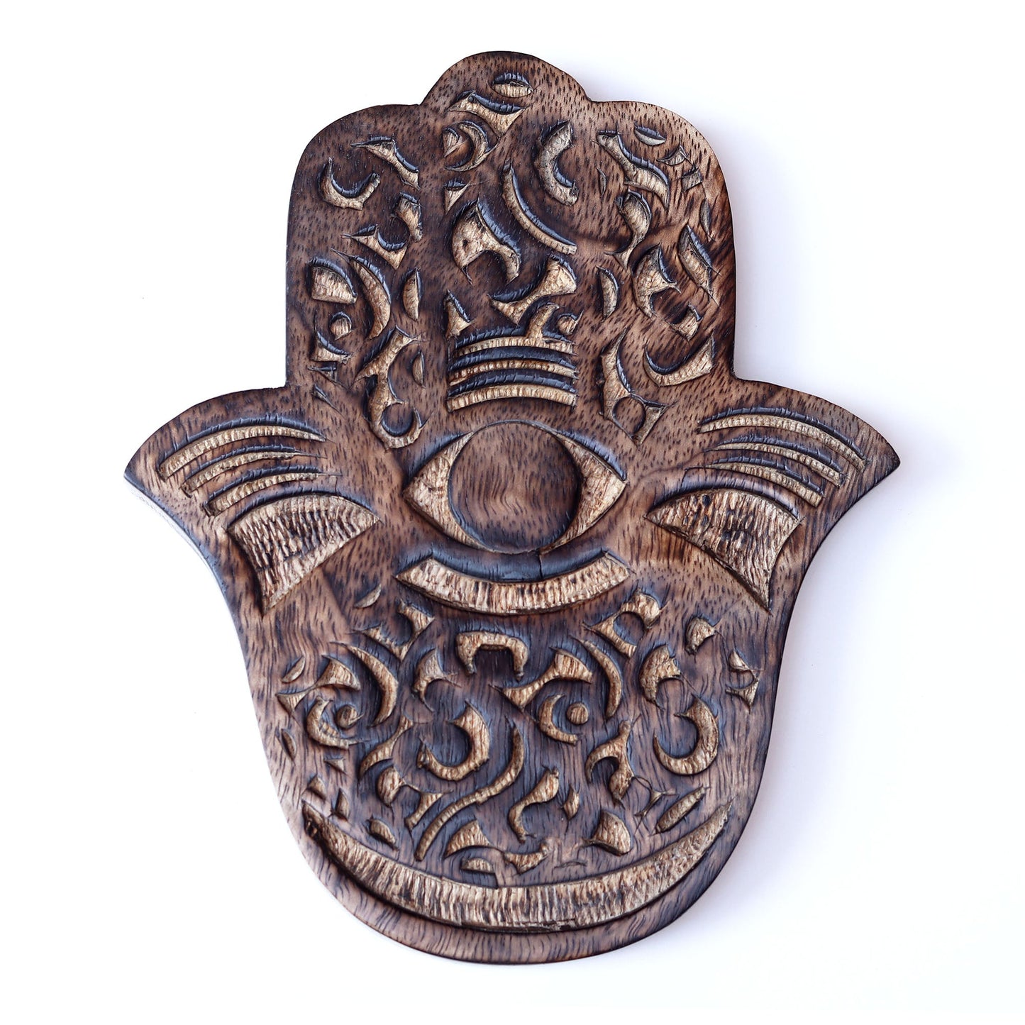Decor - Wooden Hamsa - Swirl Wave 7"x6", Hand of Fatima, Hand of Mary - Wholesale and Retail Prabhuji's Gifts