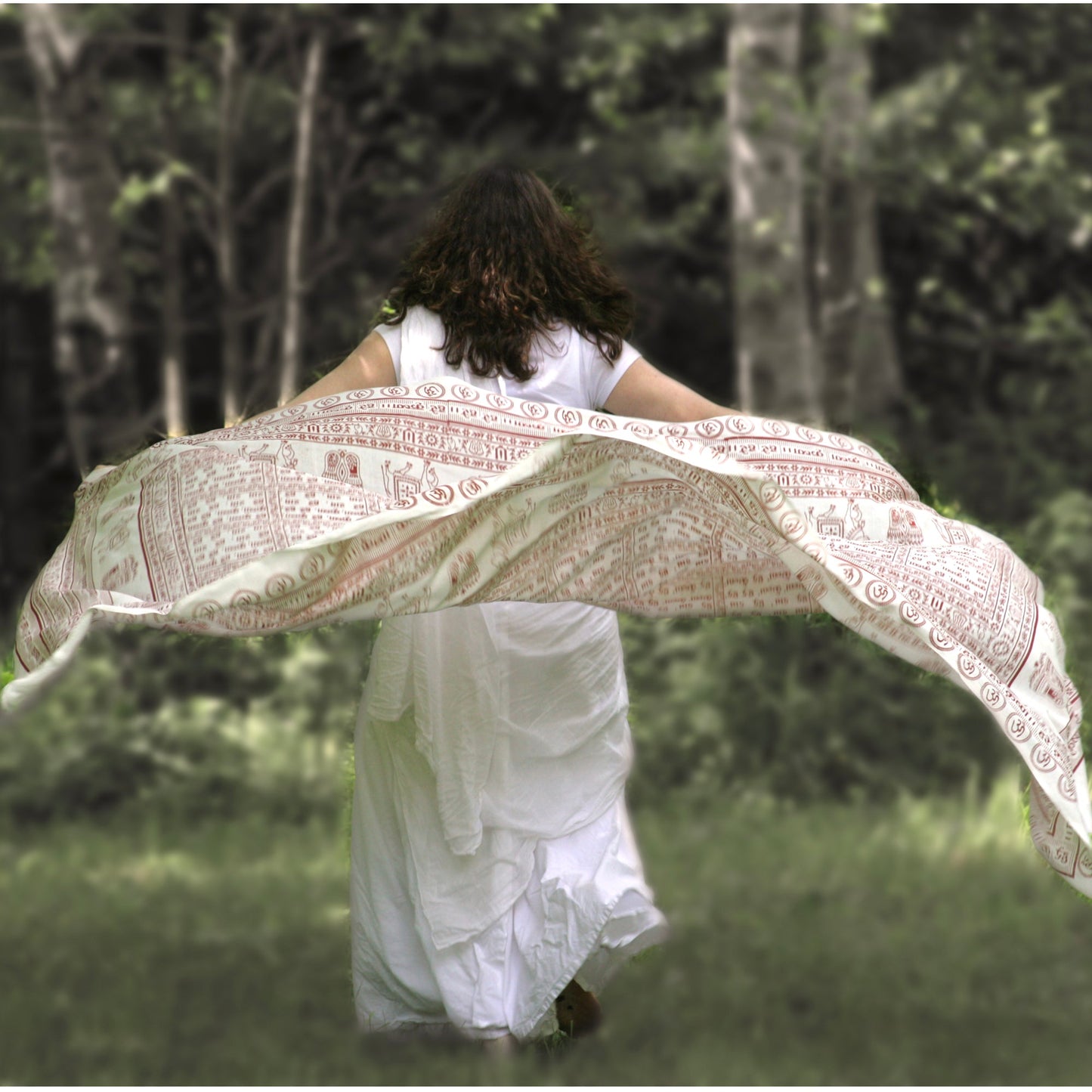 Prabhuji Meditation Yoga Prayer Shawl - Maha Mantra - White Large