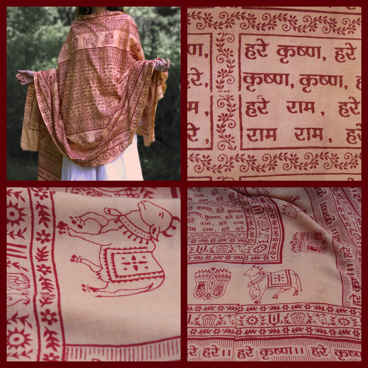 Prabhuji Meditation Yoga Prayer Shawl - Maha Mantra - Peach Large