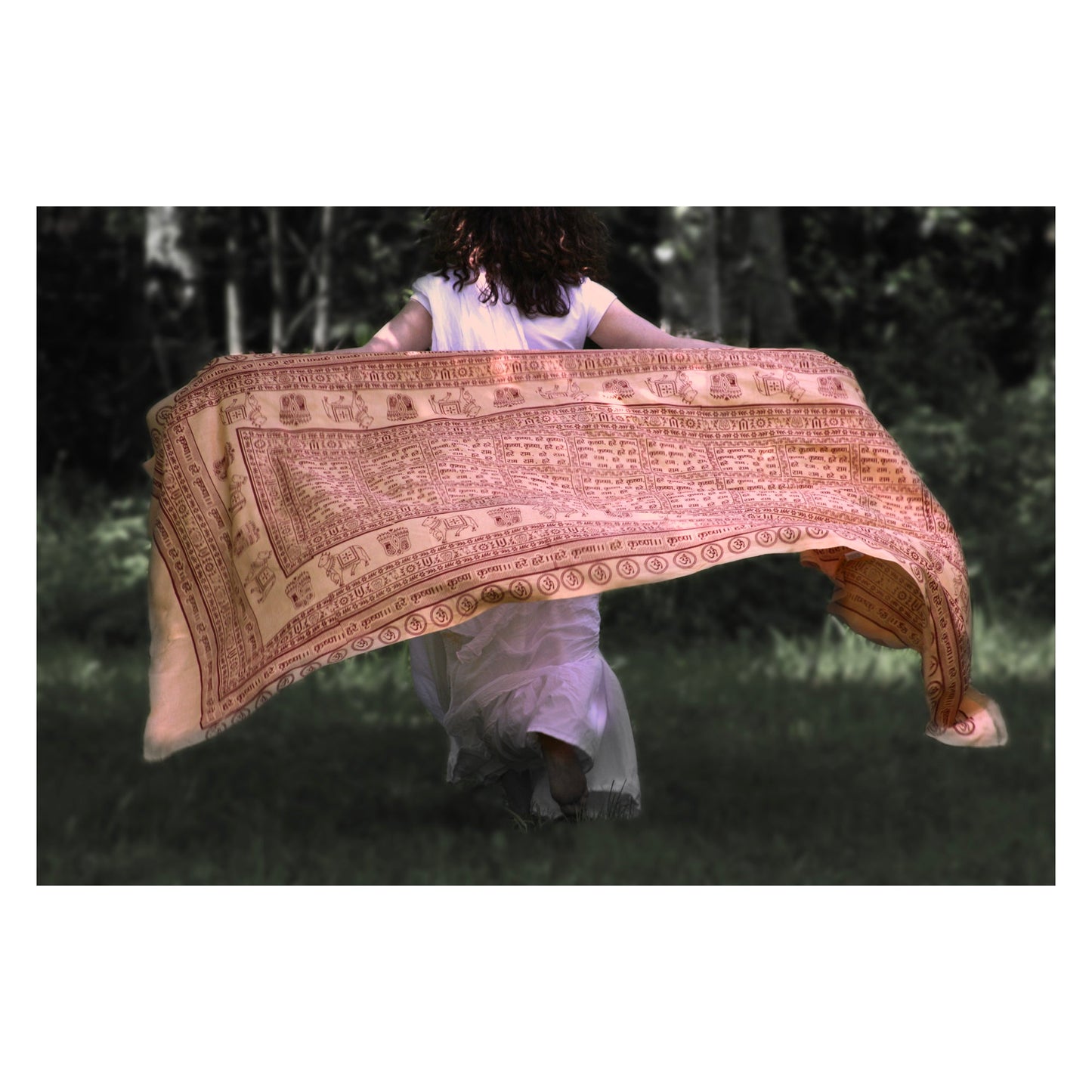 Prabhuji Meditation Yoga Prayer Shawl - Maha Mantra - Peach Large