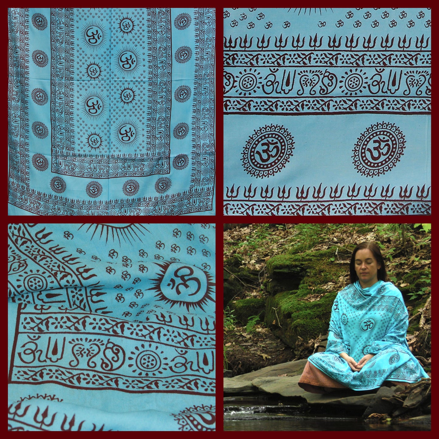 Prabhuji Meditation Yoga Prayer Shawl - Mantra Om - Turquoise Large