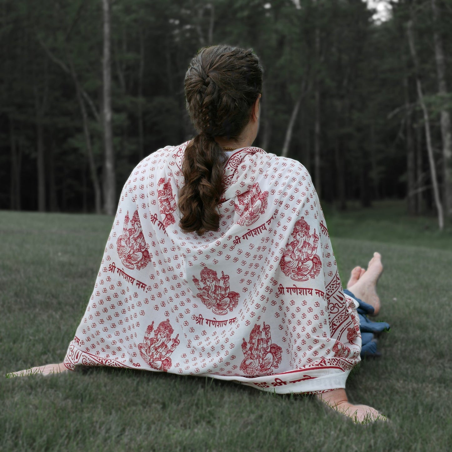 Prabhuji Meditation Yoga Prayer Shawl - Ganesh - White Large