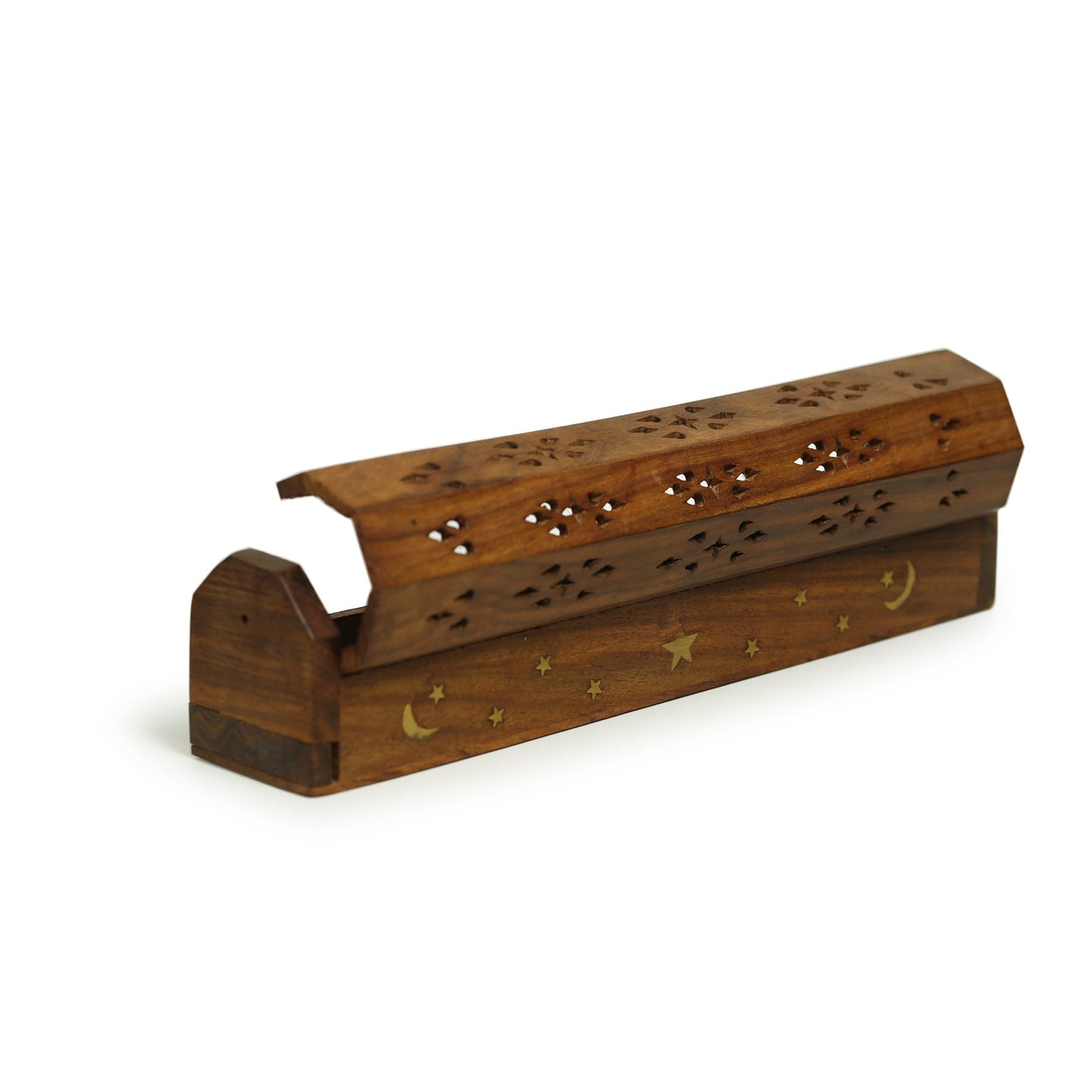 Prabhuji Incense Burner - Wooden Box with Storage - Moon and Star