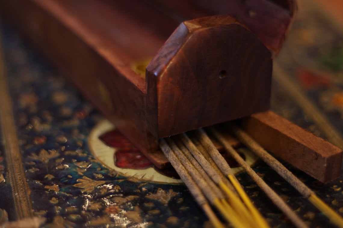 Prabhuji Incense Burner - Wooden Box with Storage - Decorative Jali Cover