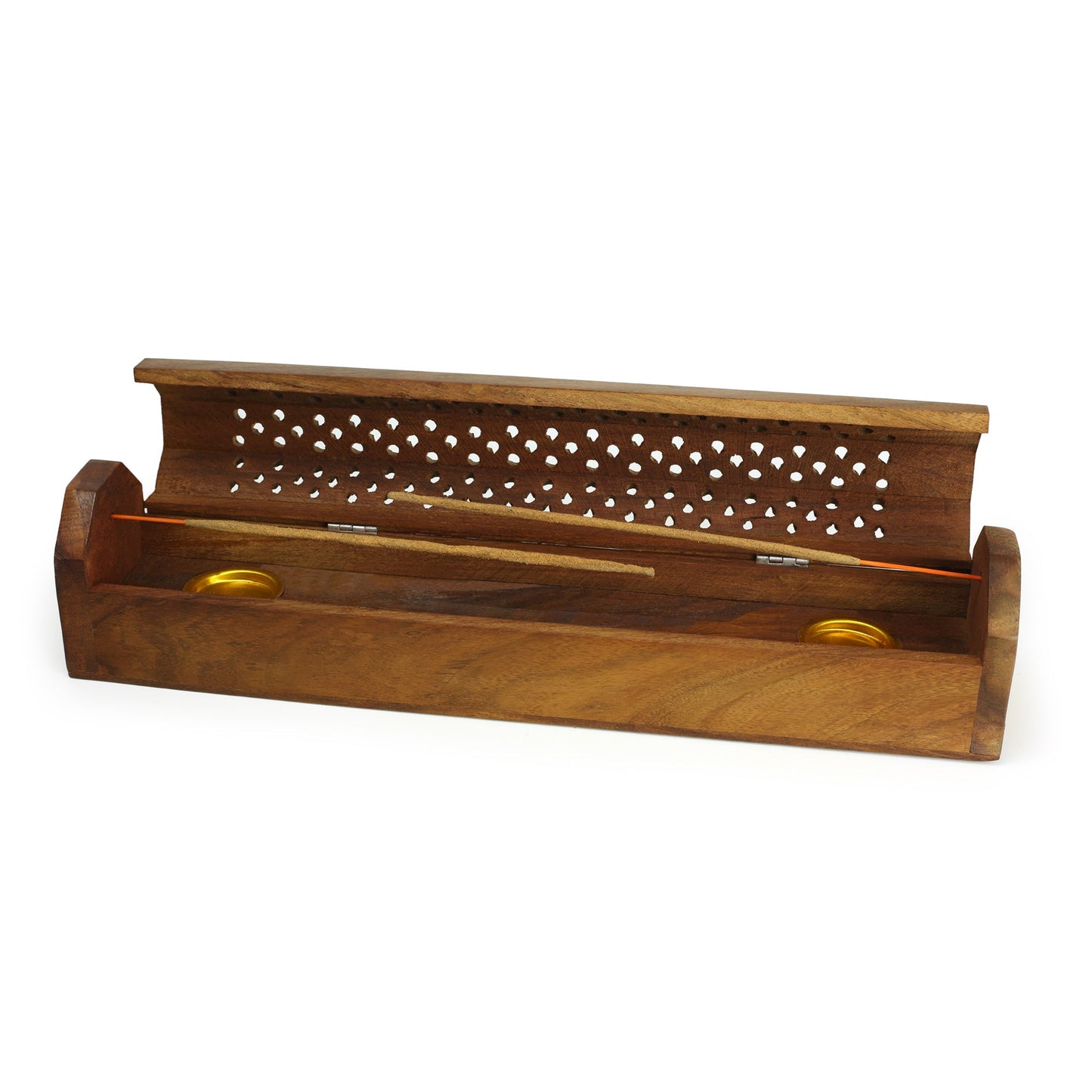 Prabhuji Incense Burner - Wooden Box with Storage - Decorative Jali Cover
