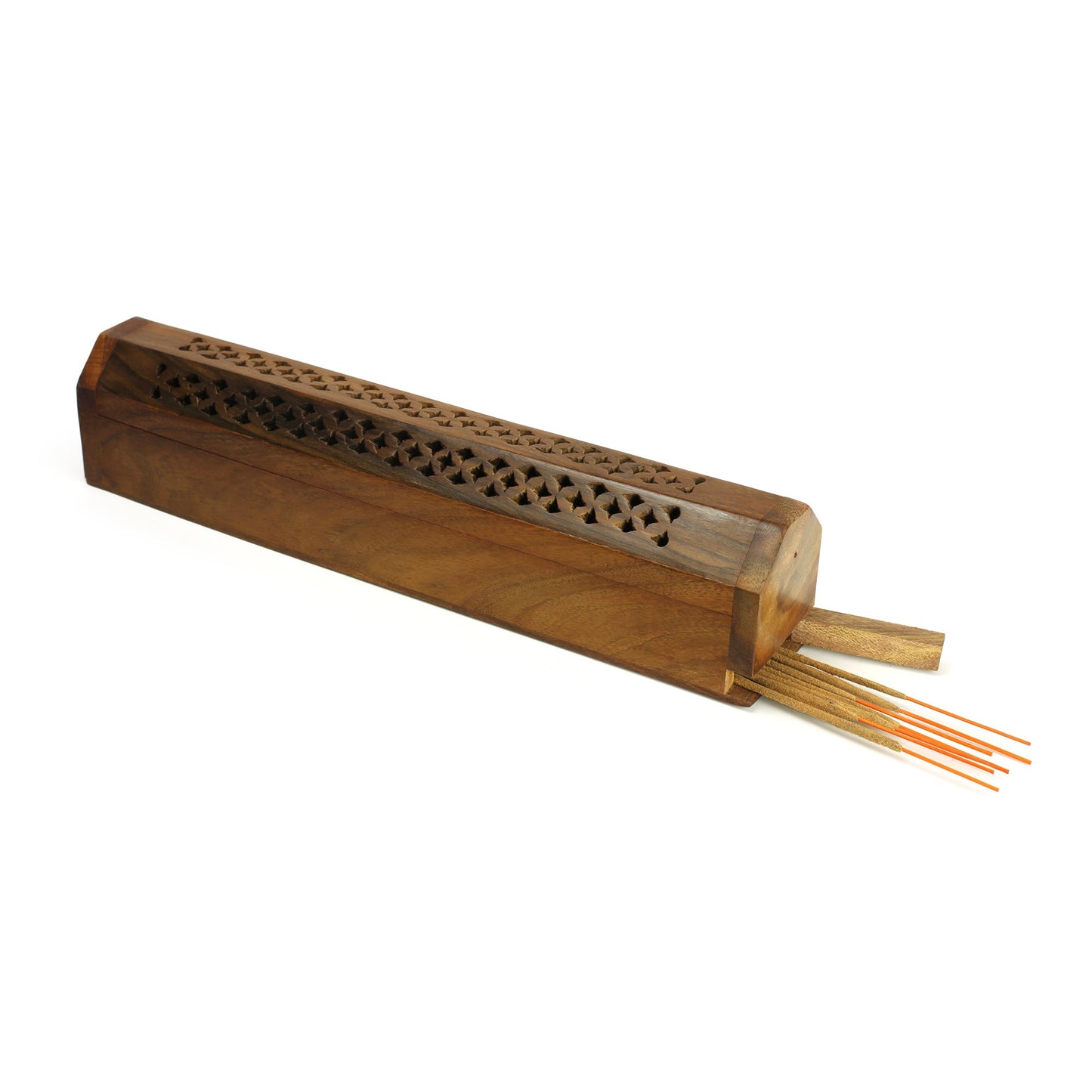 Prabhuji Incense Burner - Wooden Box with Storage - Decorative Jali Cover
