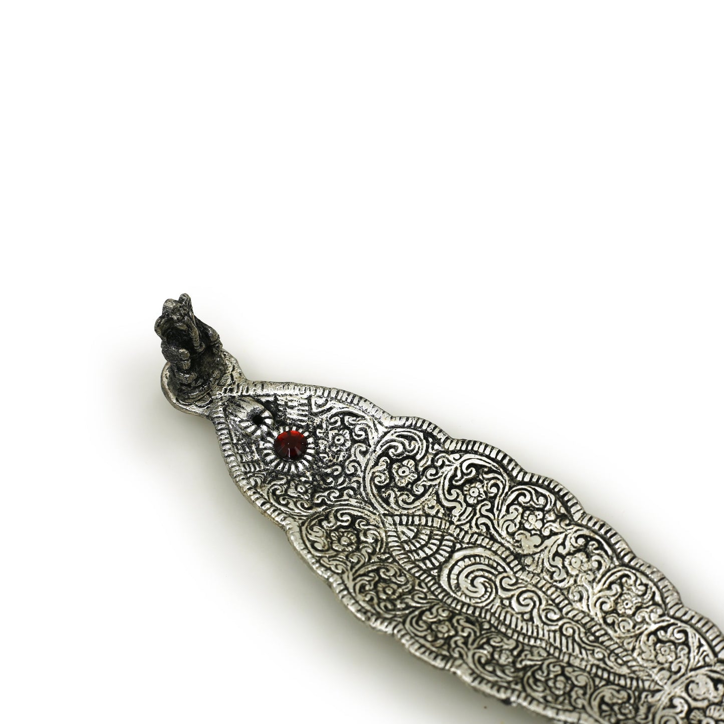 Prabhuji Incense Burner - Ornate Metal Ganesh Large Leaf