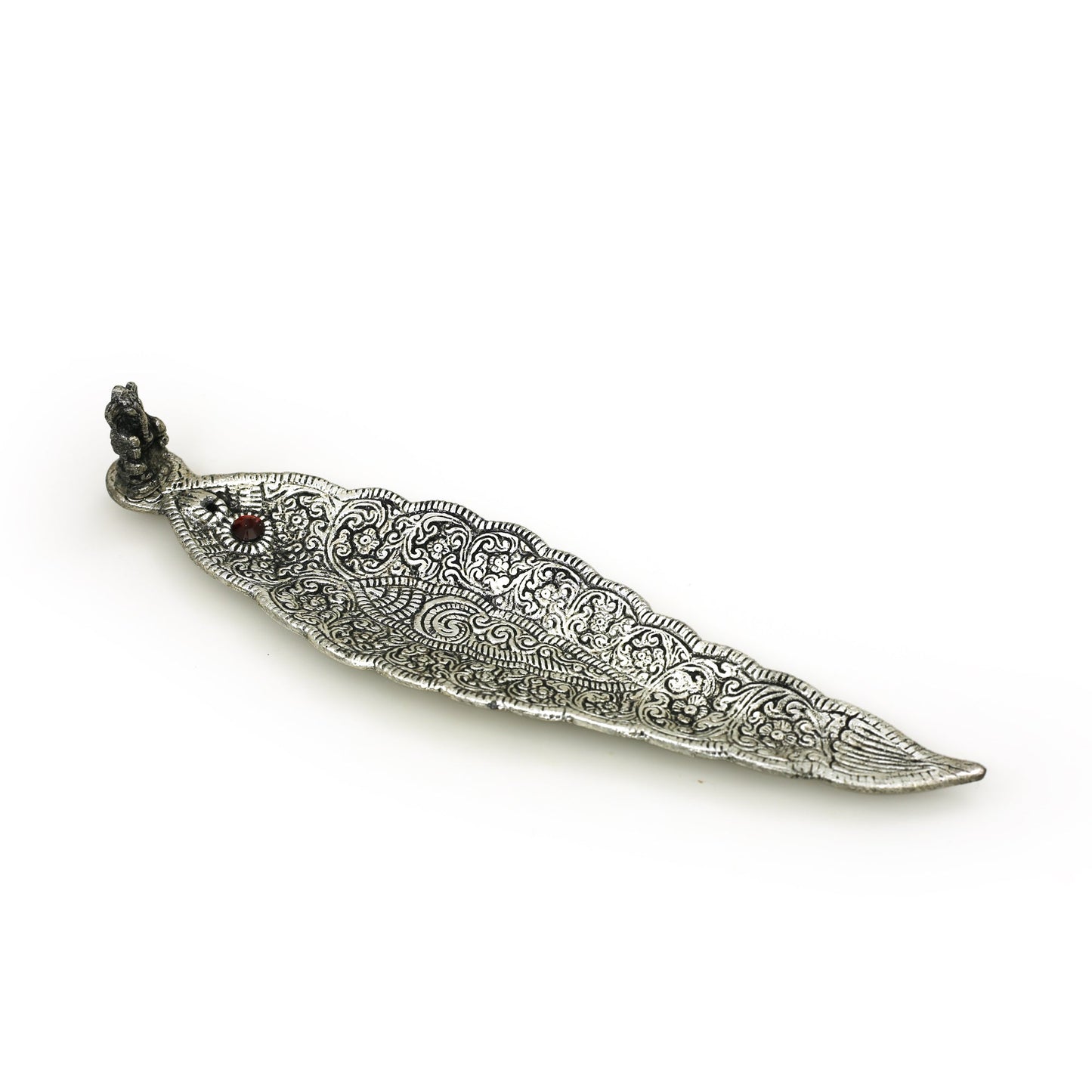 Prabhuji Incense Burner - Ornate Metal Ganesh Large Leaf