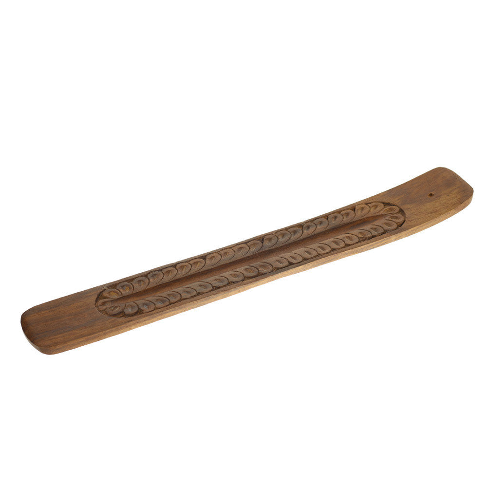 Incense Burner - Wooden Flat Carved Feather - Wholesale and Retail Prabhuji's Gifts
