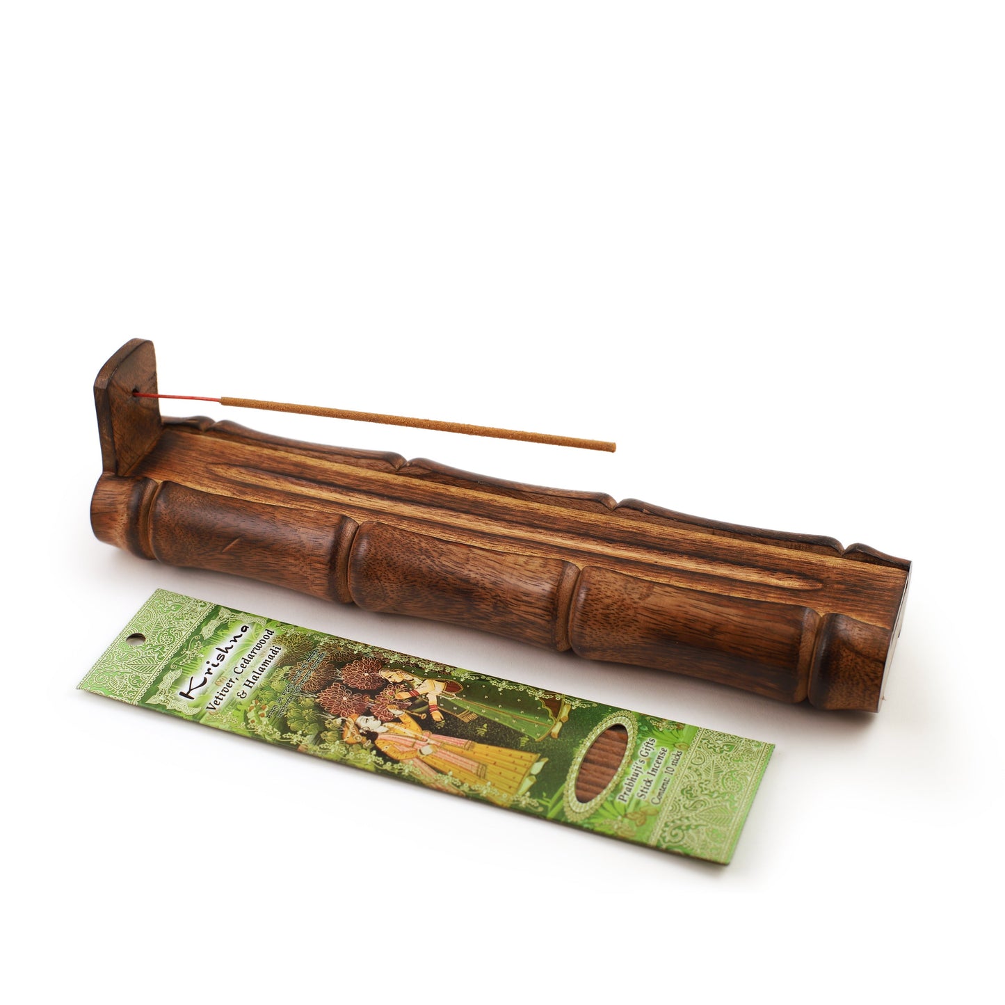 Prabhuji Incense Burner - Bamboo Holder and Storage - 12 inches