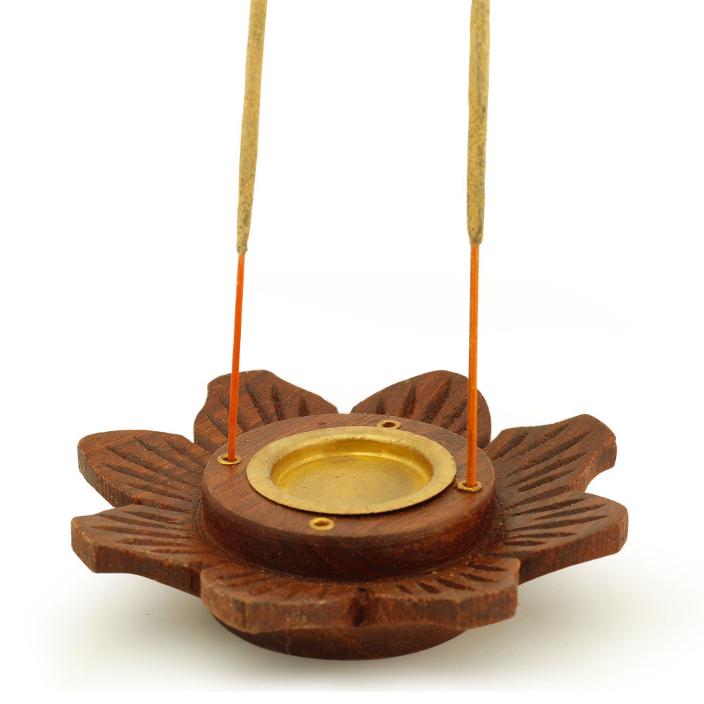 Incense Burner - Wooden Round Plate Lotus - 4 inches - Wholesale and Retail Prabhuji's Gifts