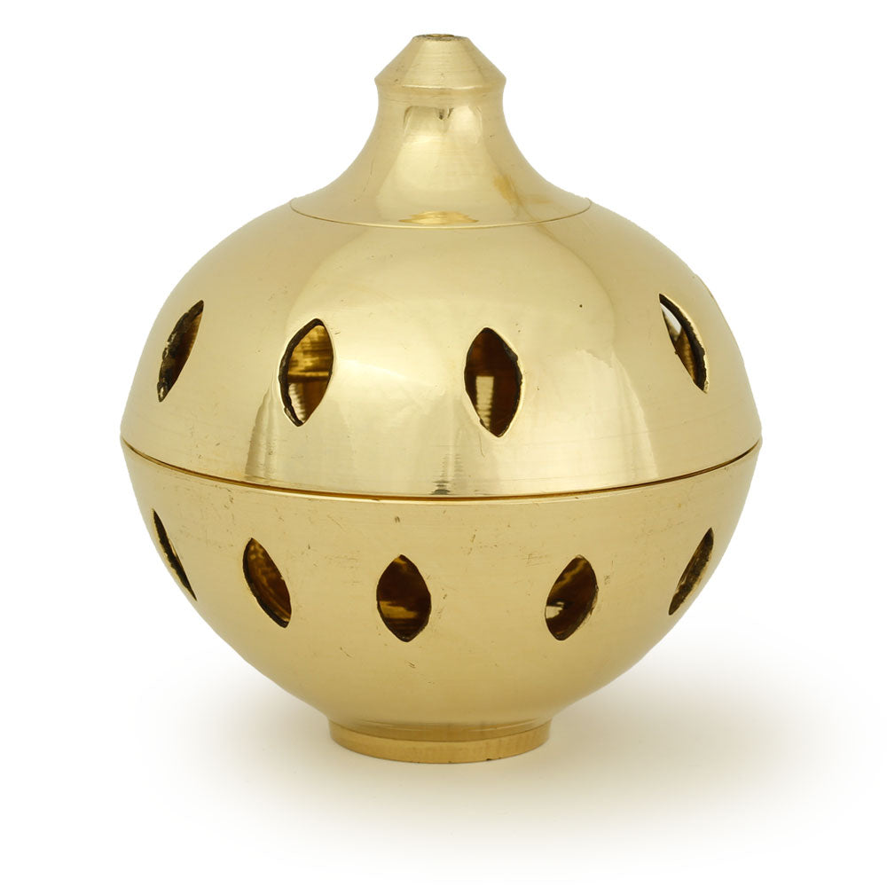 Burner - Brass Burner, Clear Ball 3.25"Hx3"D - Wholesale and Retail Prabhuji's Gifts