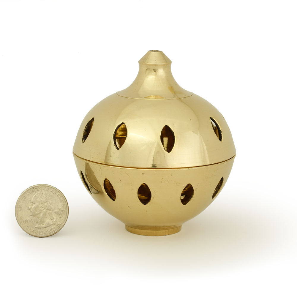 Burner - Brass Burner, Clear Ball 3.25"Hx3"D - Wholesale and Retail Prabhuji's Gifts