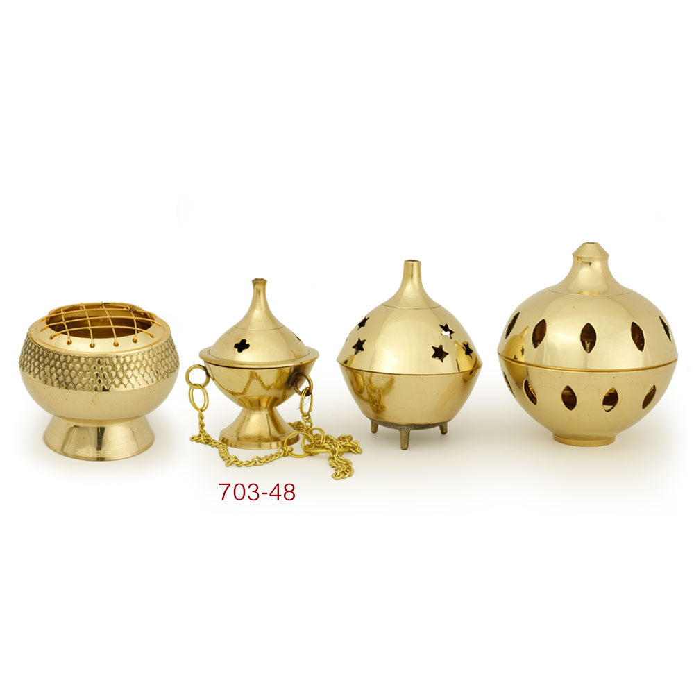 Burner - Hanging Brass Burner, Jali 2.5"Hx2"D - Wholesale and Retail Prabhuji's Gifts