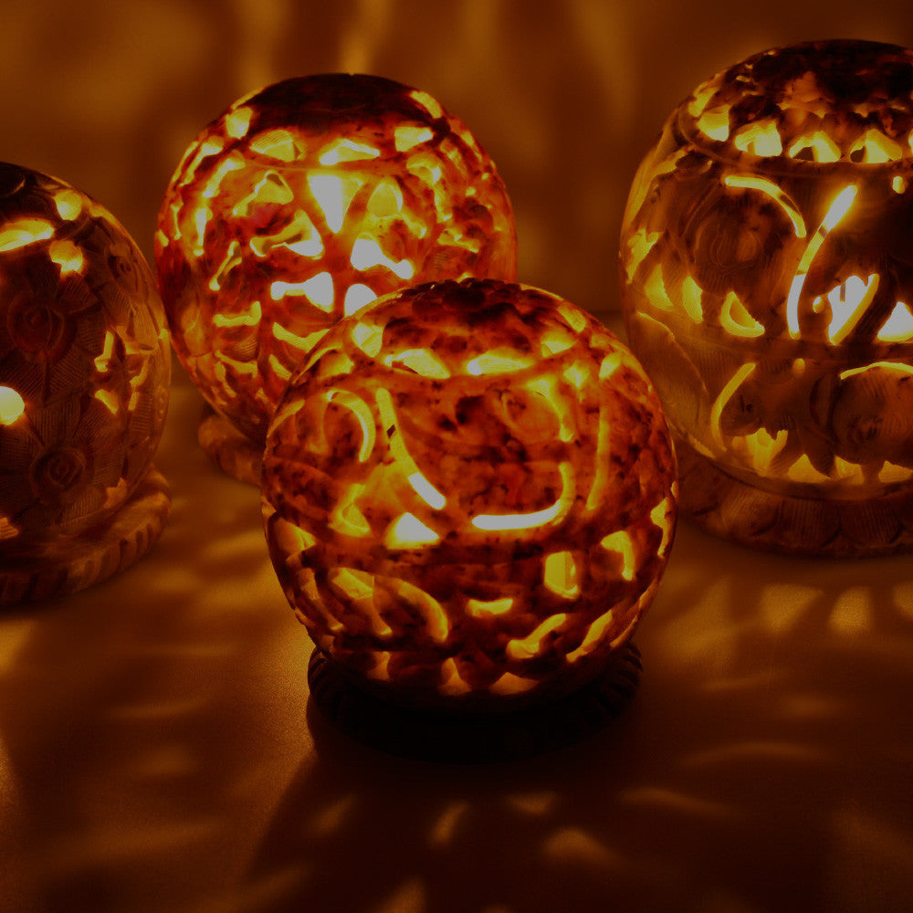 Burner for Cones and Candle Holder - Soapstone Carved T-Lite Ball - Large leaves 3 inches - Wholesale and Retail Prabhuji's Gifts