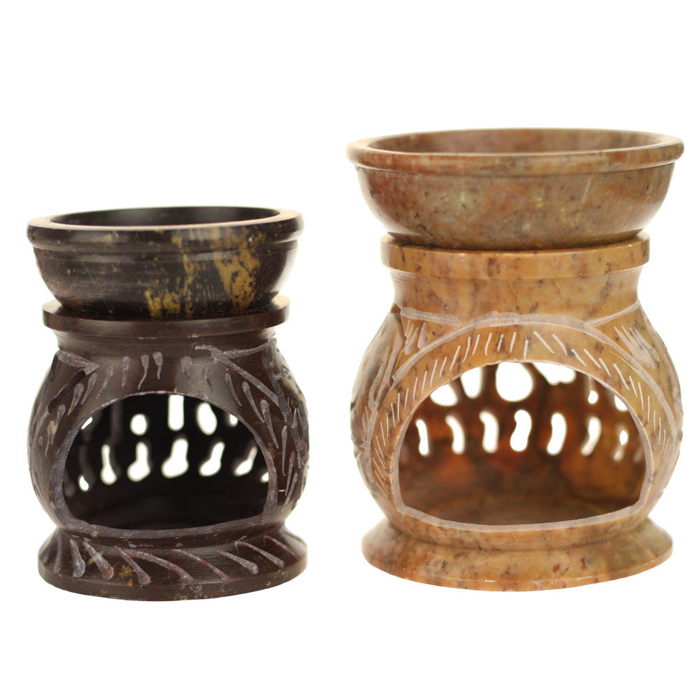 Oil Diffuser - Natural Soapstone Oil Burner Round Elephant 3.25" - Wholesale and Retail Prabhuji's Gifts