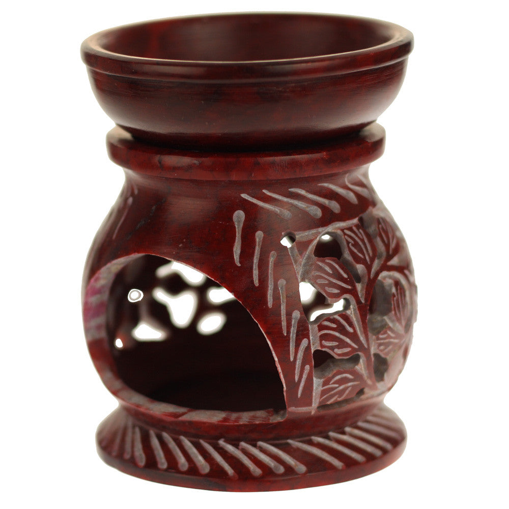 Oil Diffuser - Red Soapstone Oil Burner Round leaves 4" - Wholesale and Retail Prabhuji's Gifts