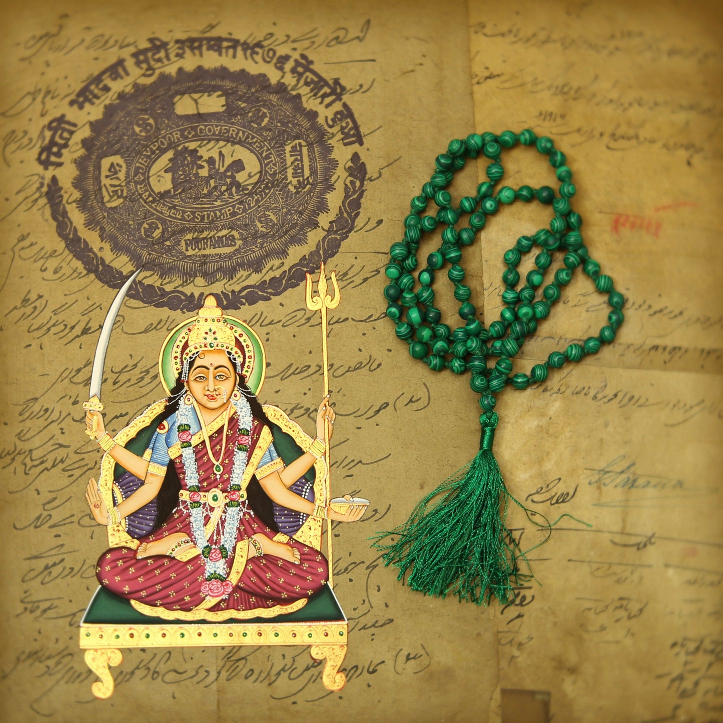 Prabhuji Prayer Mala Beads - Man-made Malachite - 108 Prayer Beads