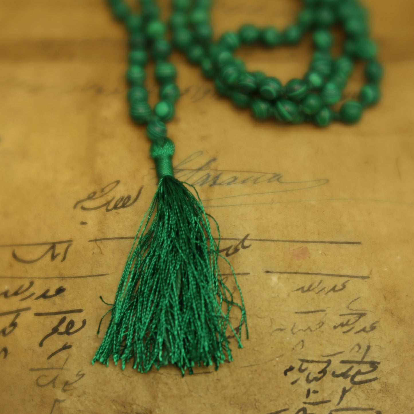 Prabhuji Prayer Mala Beads - Man-made Malachite - 108 Prayer Beads