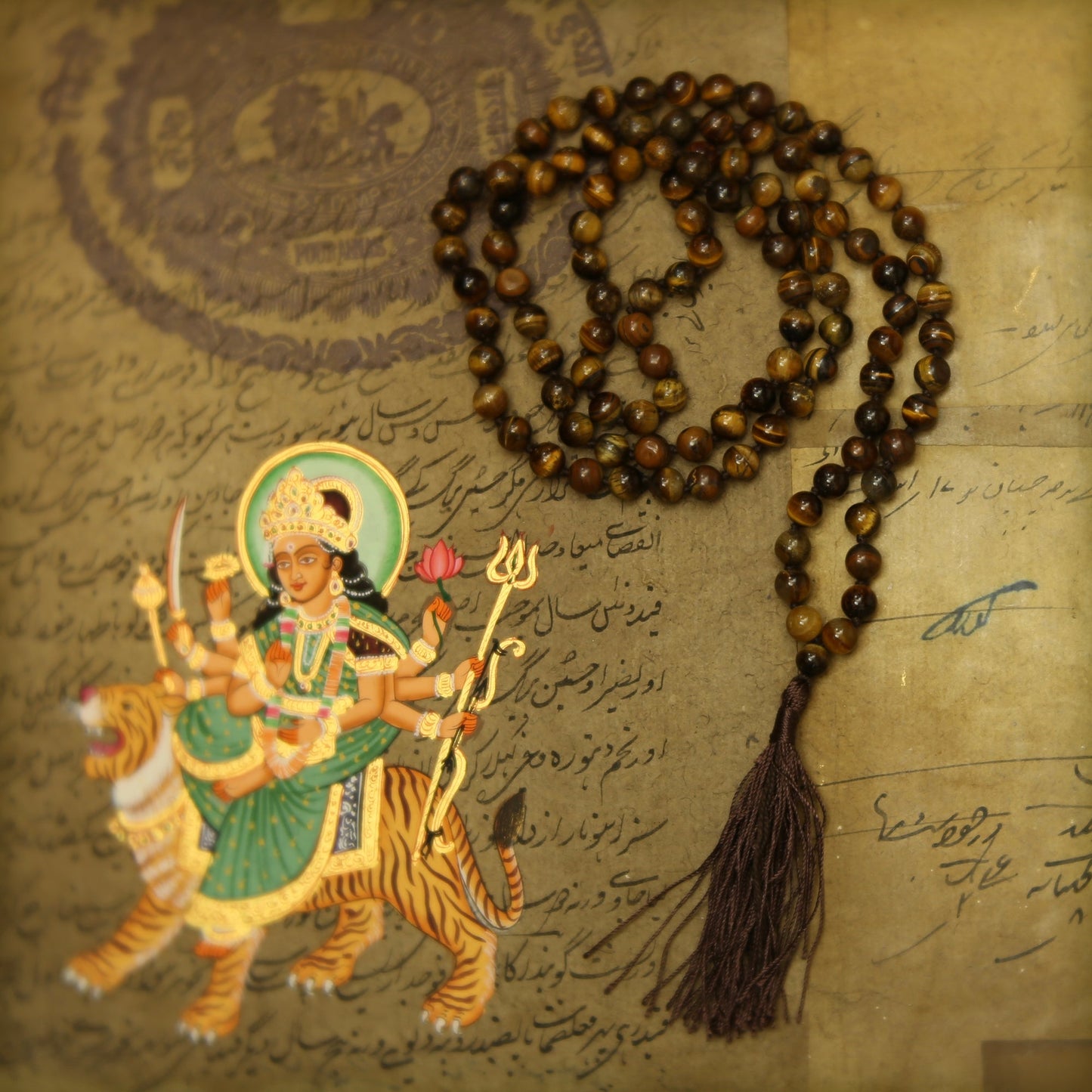 Prabhuji Prayer Mala Beads - Tiger Eye - 108 Prayer Beads