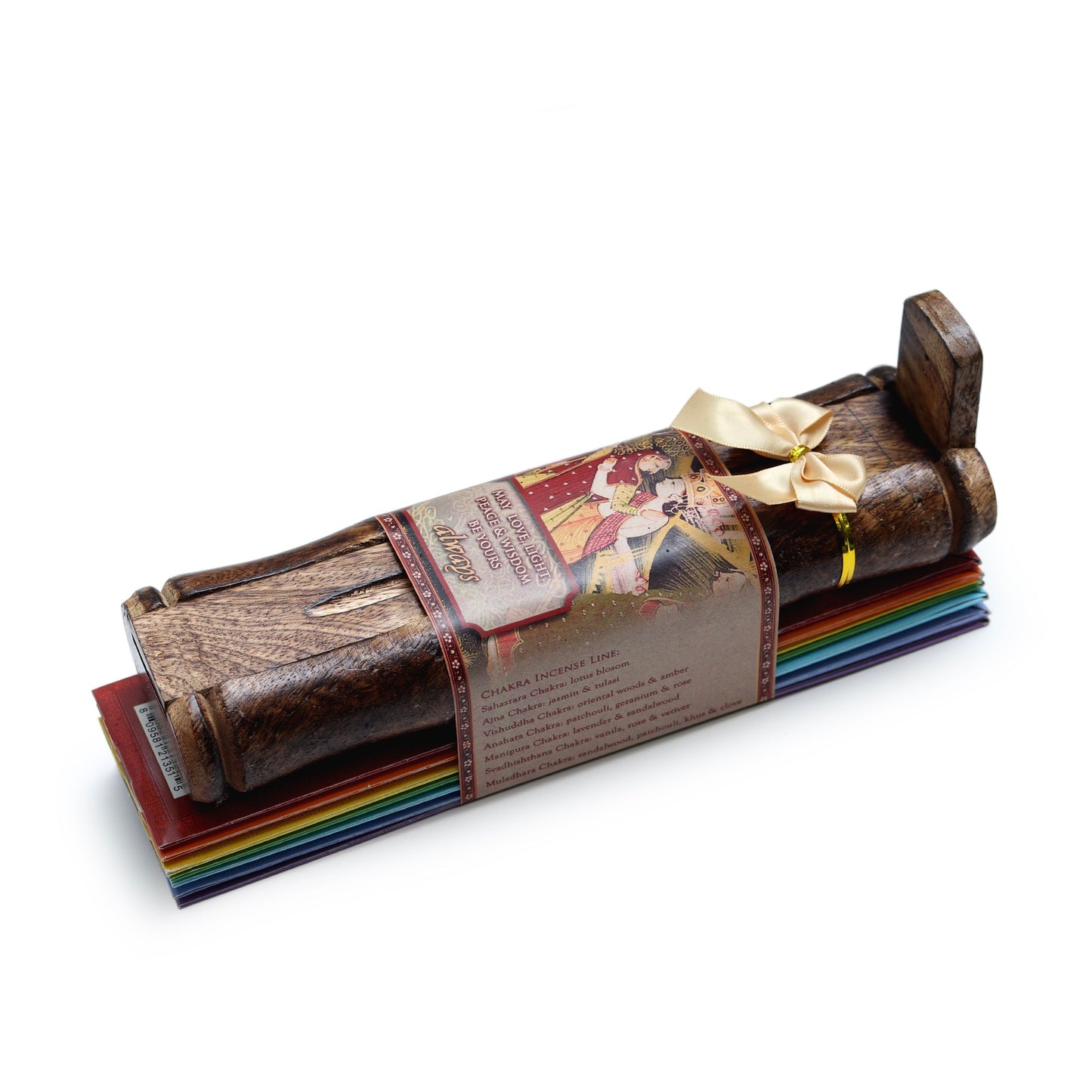 Prabhuji Incense Gift Set - Bamboo Burner + 7 chakra incense stick & Greeting: May Love, Light, Peace & ... Always