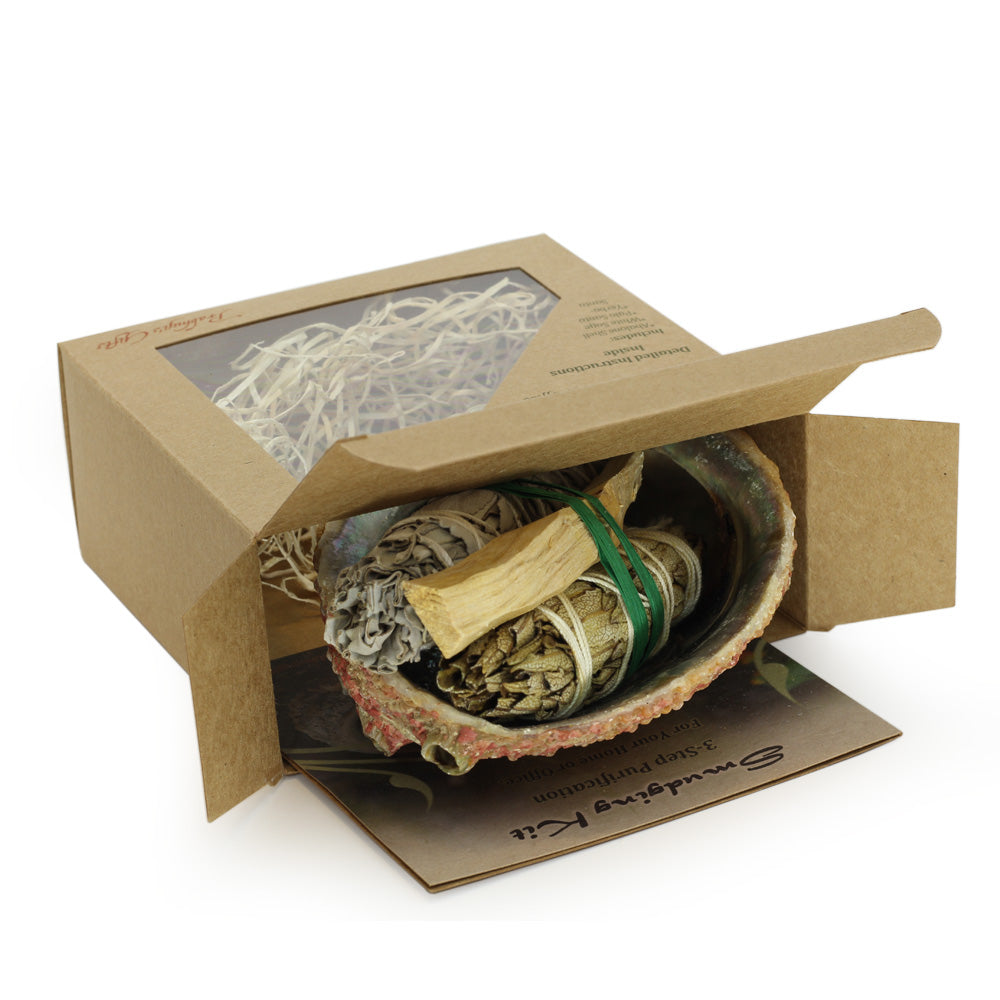 Kit - Smudging Kit Palo Santo - Sage - Yerba Santa - Abalone shell - with Purification Instruction Booklet - Wholesale and Retail Prabhuji's Gifts