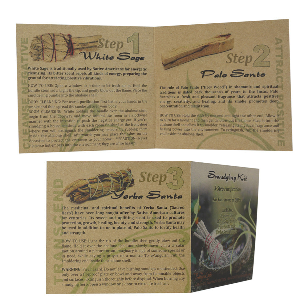 Kit - Smudging Kit Palo Santo - Sage - Yerba Santa - Abalone shell - with Purification Instruction Booklet - Wholesale and Retail Prabhuji's Gifts