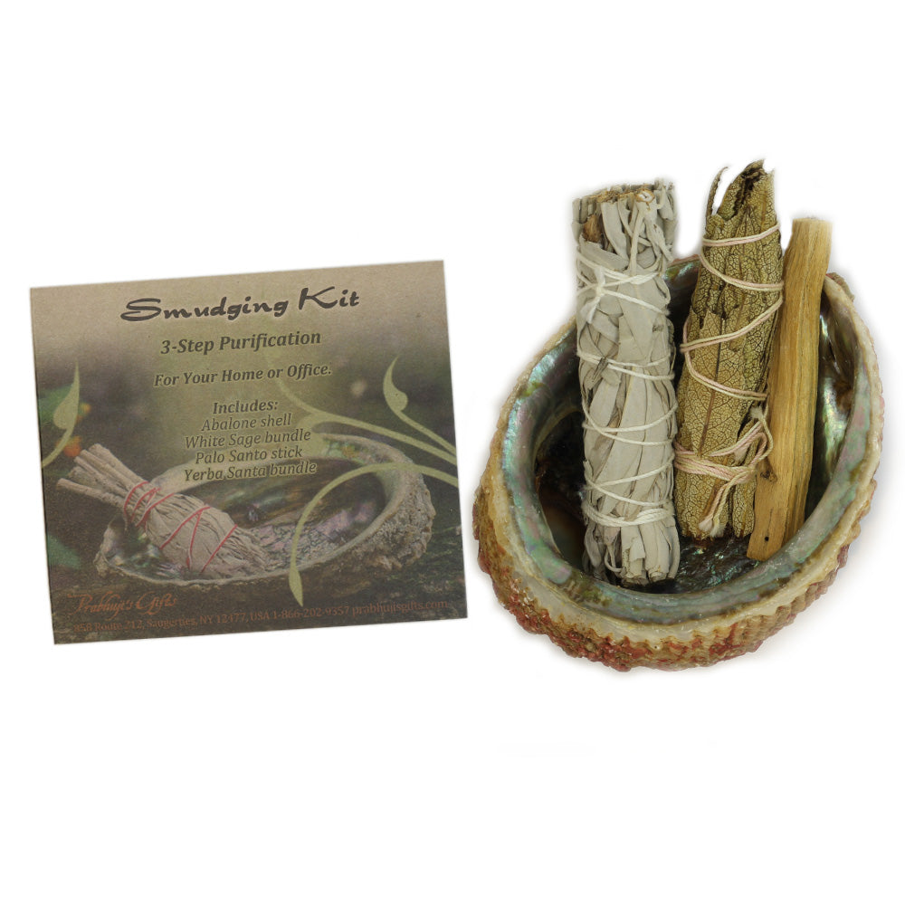 Kit - Smudging Kit Palo Santo - Sage - Yerba Santa - Abalone shell - with Purification Instruction Booklet - Wholesale and Retail Prabhuji's Gifts