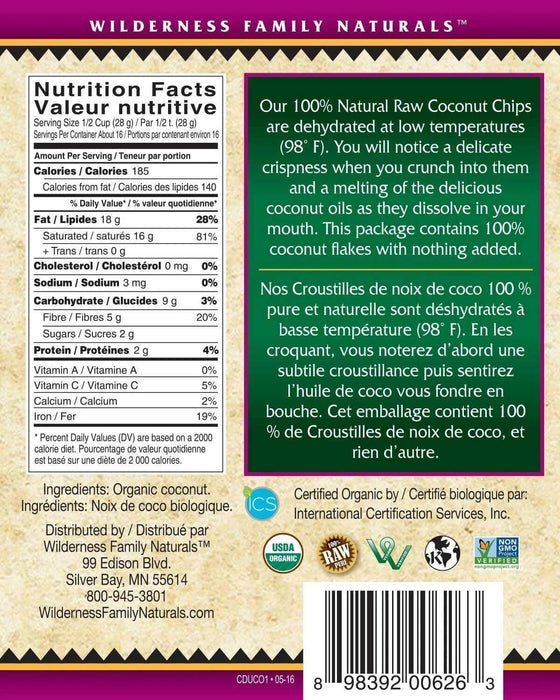 Coconut | Dehydrated at 98 degrees | unsweetened | Certified Organic | chips | 16 OZ - Tree Spirit Wellness