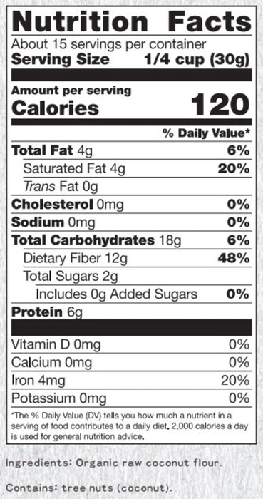 Coconut Flour/Fiber, Certified Organic, Raw, 25 lbs. (11.34 Kgs.) - Tree Spirit Wellness