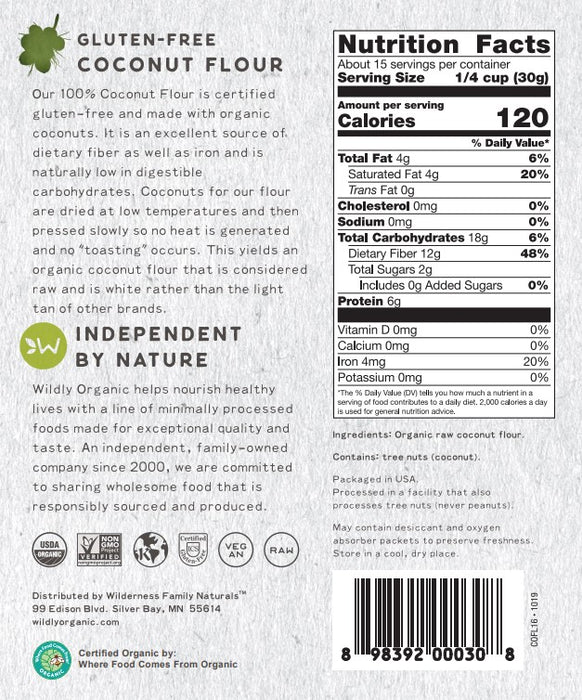 Coconut Flour/Fiber, Certified Organic, Raw, 25 lbs. (11.34 Kgs.) - Tree Spirit Wellness