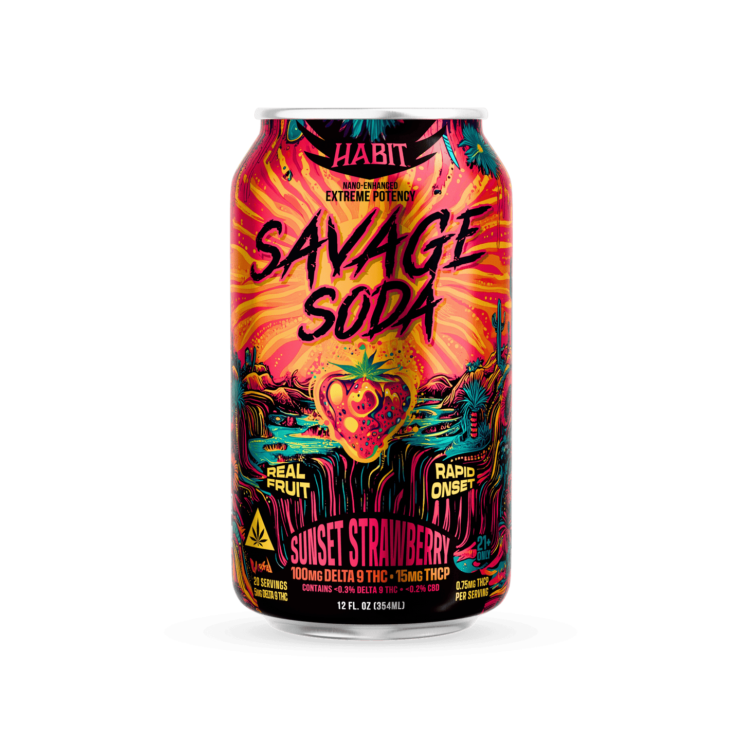 Delta 9 100mg Savage Soda - Sunset Strawberry - 6pk - Tree Spirit Wellness