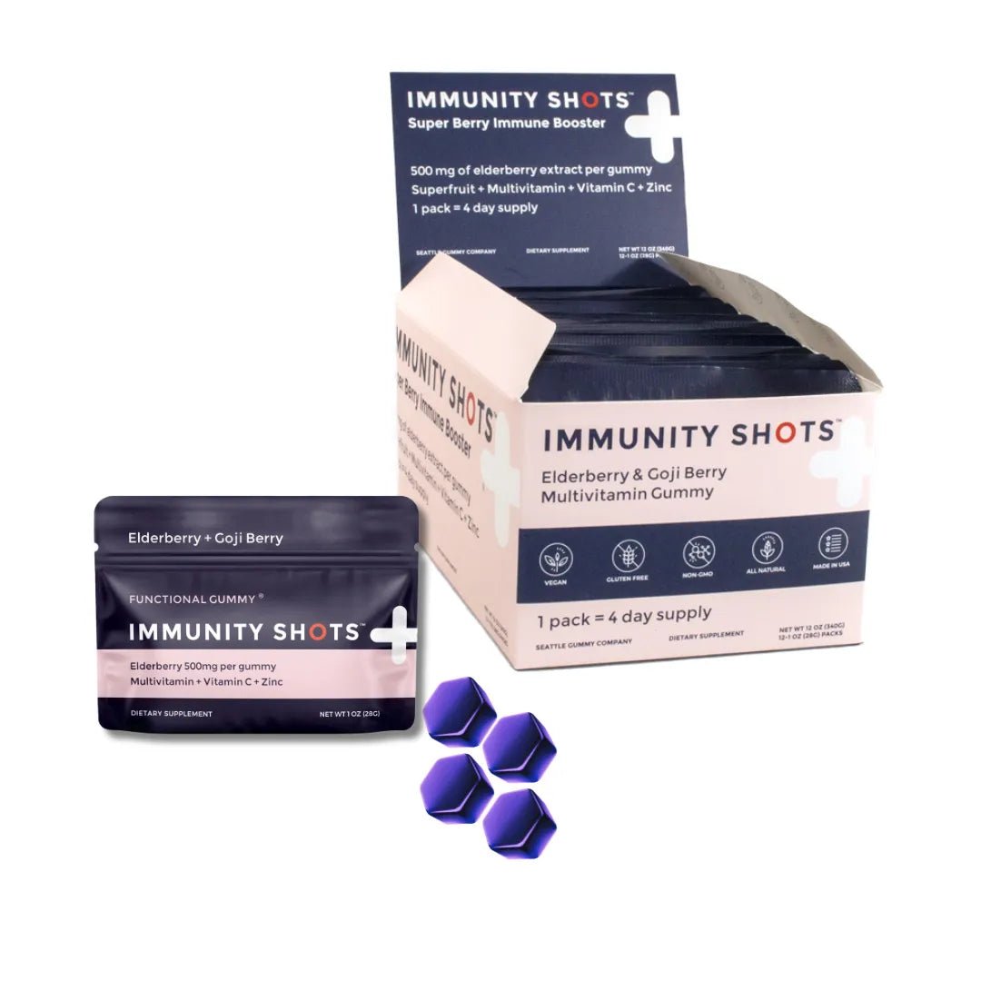 Elderberry & Goji Berry Immunity Shots Gummy Vitamins Raspberry Elderberry (12 - Pack) - Tree Spirit Wellness