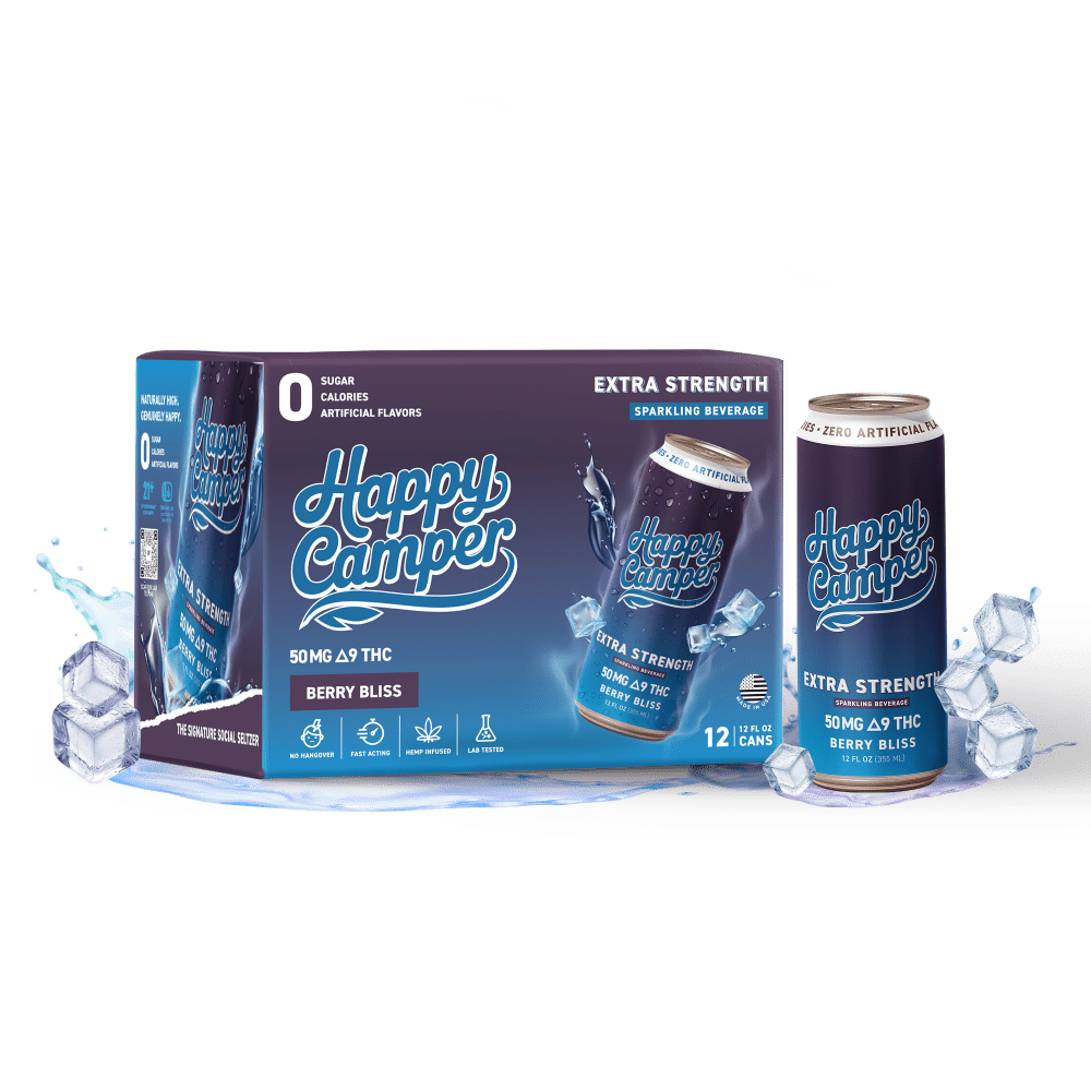 happy camper Berry Bliss - 50mg Delta 9 THC - 355 ml Extra Strength - 12 pack - Tree Spirit Wellness
