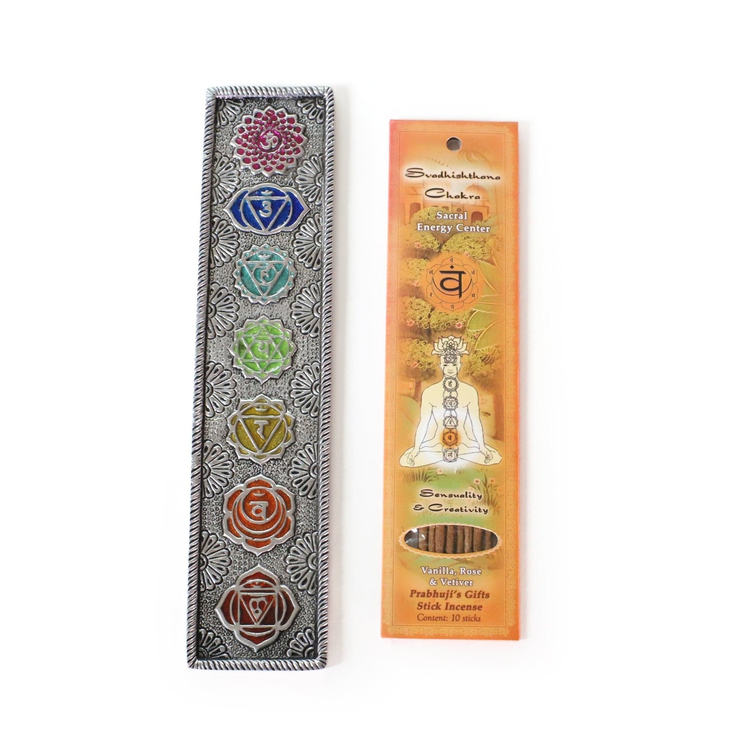 Incense Burner - Ornate Metal Seven Chakras - 10.75" - Tree Spirit Wellness
